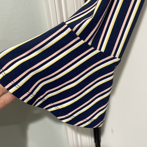 STRIPED WRAP DRESS WITH BELL SLEEVES | faux wrap mini dress - Picture 4 of 5